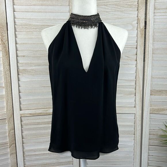 Ramy Brook Raelyn Beaded High Neck Silk Halter Top Small - Picture 2 of 13